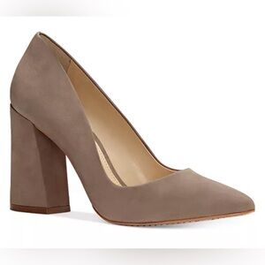 Vince Camuto Talise Elegant Taupe Block Heel Pumps